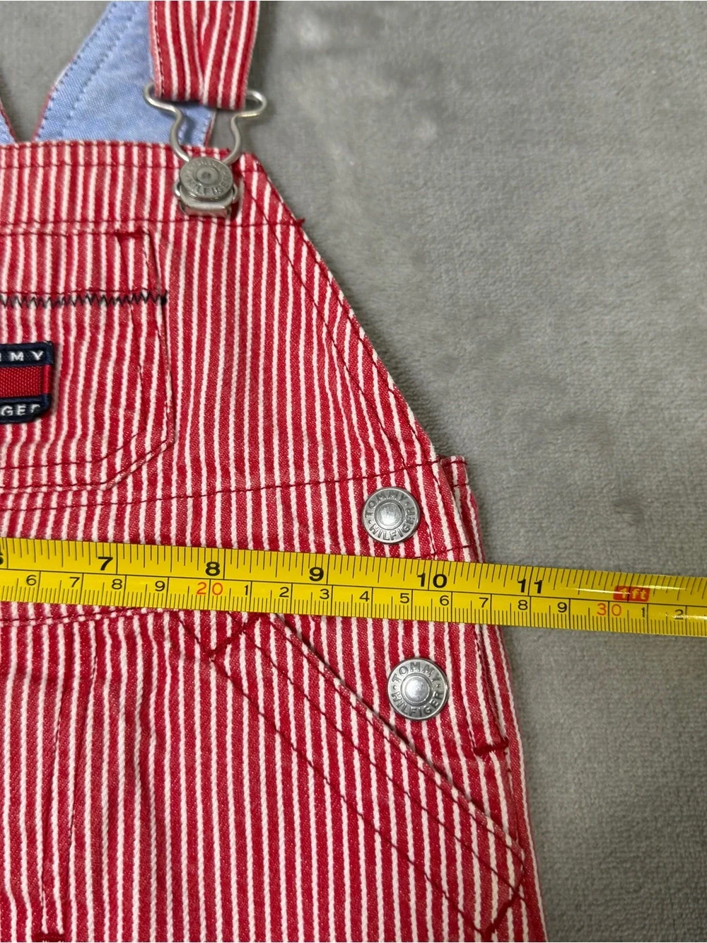 Vintage Y2K Tommy Hilfiger Baby Denim Pinstripe Overalls Size 6-12 Months Red